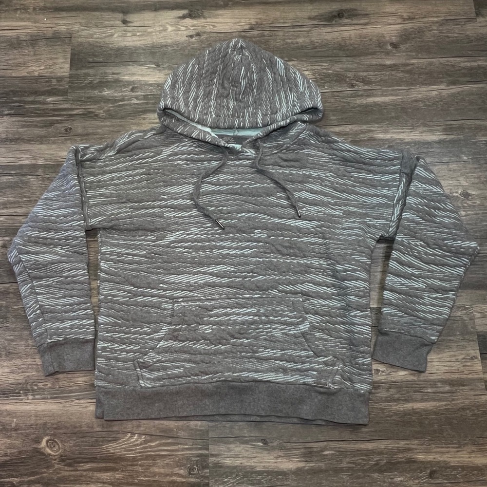 prAna Organic Cotton Hoodie Medium Gray Mint Abstract Pullover‎ Eco Athleisure